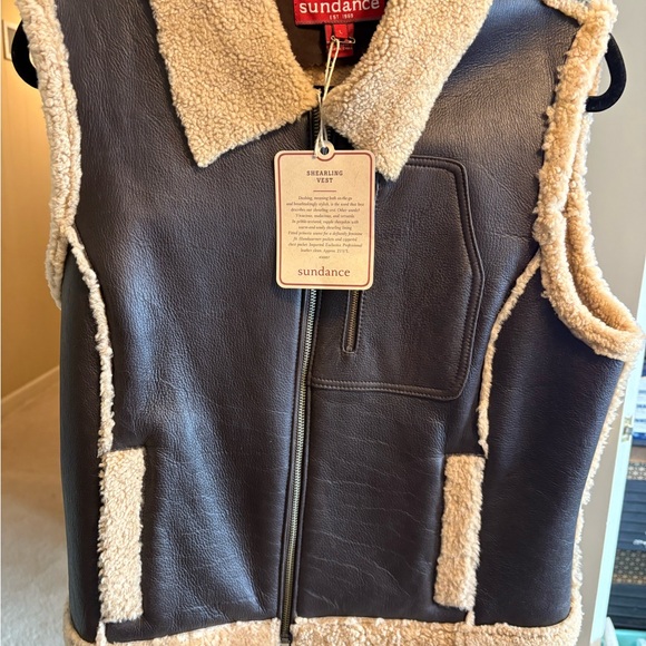Sundance Jackets & Blazers - Sundance Shearling Vest in Brown and Cream